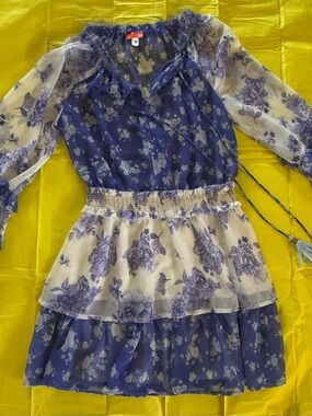 Blue Floral Tiered Boho Dress